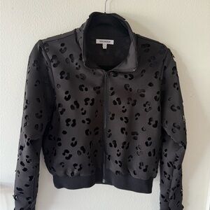 Good American Black Textured Bomber Jacket
